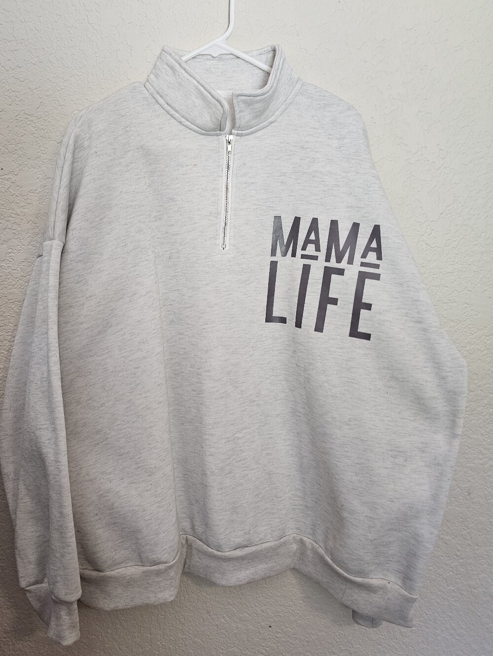 SHEIN Light Gray 'MAMA LIFE' Half-Zip Sweatshirt